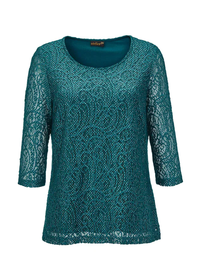 GOLDNER Kurzarmbluse »Kurzgröße Elegantes Blusenshirt mit Glanzeffekt« Blickdicht durch eingearbeitetes Top
