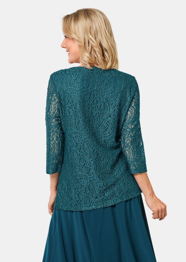GOLDNER Kurzarmbluse »Kurzgröße Elegantes Blusenshirt mit Glanzeffekt« Blickdicht durch eingearbeitetes Top