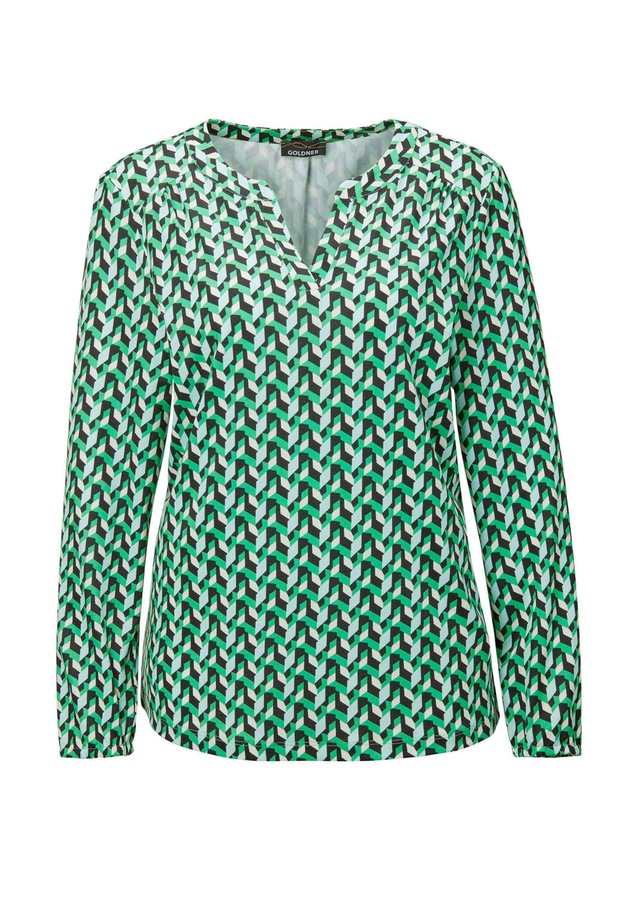 GOLDNER Kurzarmbluse »Elegantes Blusenshirt mit V-Ausschnitt« Schulterpasse mit Kräuselung