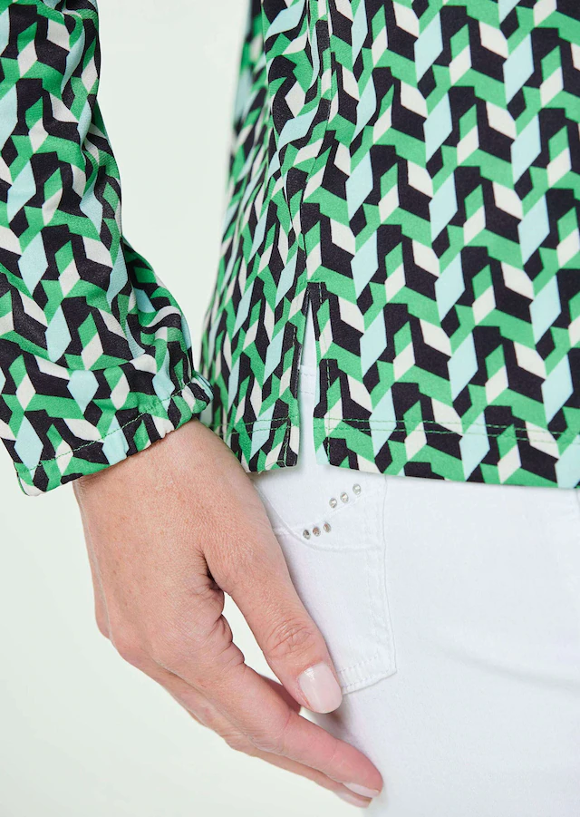 GOLDNER Kurzarmbluse »Elegantes Blusenshirt mit V-Ausschnitt« Schulterpasse mit Kräuselung