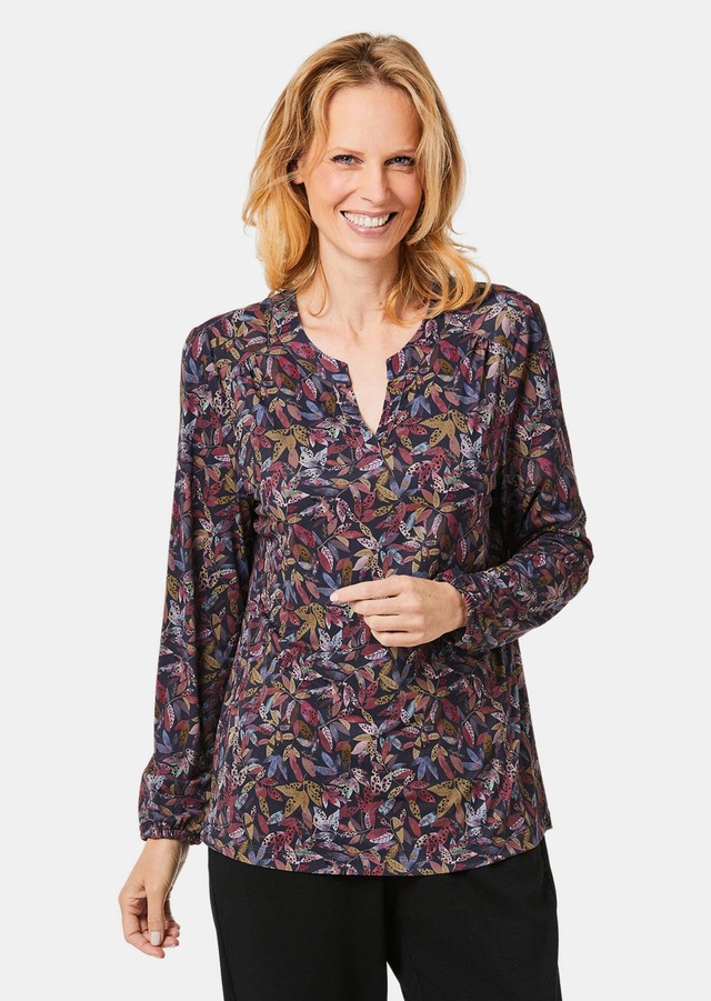 GOLDNER Kurzarmbluse »Elegantes Blusenshirt mit V-Ausschnitt« Schulterpasse mit Kräuselung