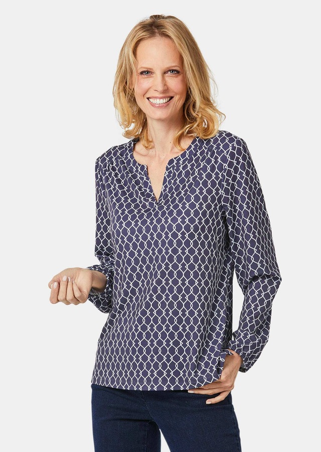GOLDNER Kurzarmbluse »Elegantes Blusenshirt mit V-Ausschnitt« Schulterpasse mit Kräuselung
