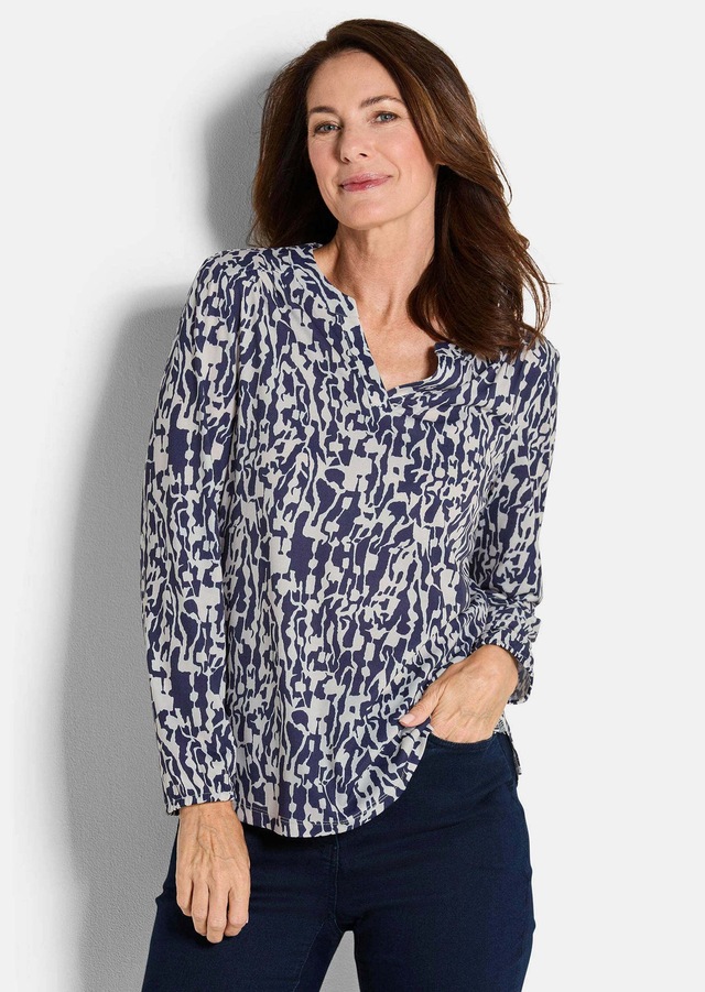 GOLDNER Kurzarmbluse »Elegantes Blusenshirt mit V-Ausschnitt« Schulterpasse mit Kräuselung