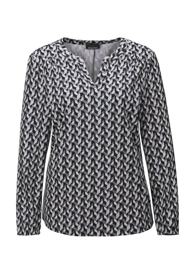 GOLDNER Kurzarmbluse »Elegantes Blusenshirt mit V-Ausschnitt« Schulterpasse mit Kräuselung