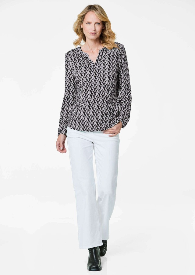 GOLDNER Kurzarmbluse »Elegantes Blusenshirt mit V-Ausschnitt« Schulterpasse mit Kräuselung
