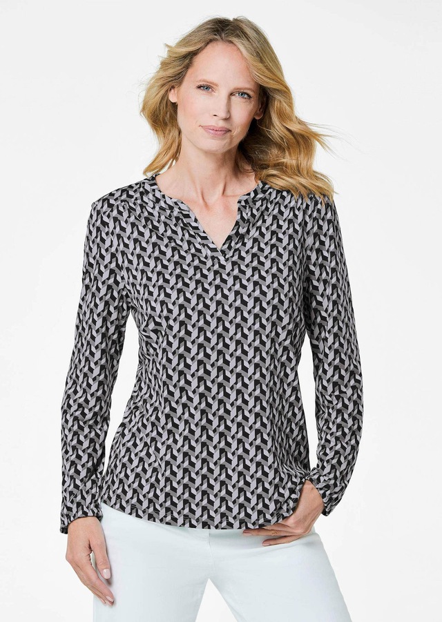 GOLDNER Kurzarmbluse »Elegantes Blusenshirt mit V-Ausschnitt« Schulterpasse mit Kräuselung