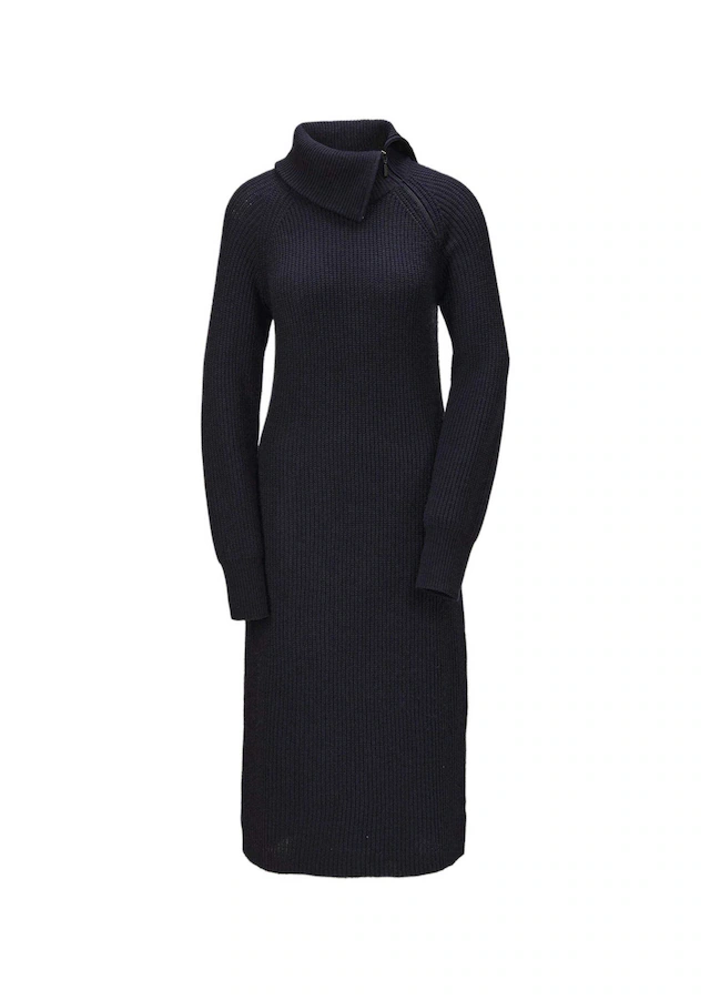 GOLDNER Strickkleid »Kurzgröße Strickkleid mit raffiniertem asymmetrischem Kragen« asymmetrischer Kragen mit Reißverschluss