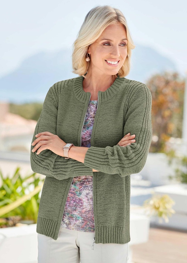 GOLDNER Strickjacke »Strickjacke aus Bändchengarn in schöner Melange-Optik« Mit schönen, gerippten Details