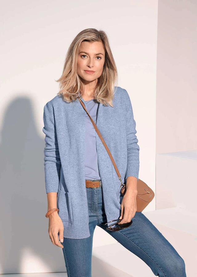 GOLDNER Strickjacke »Langarm Cardigan aus Merino« Schalkragen