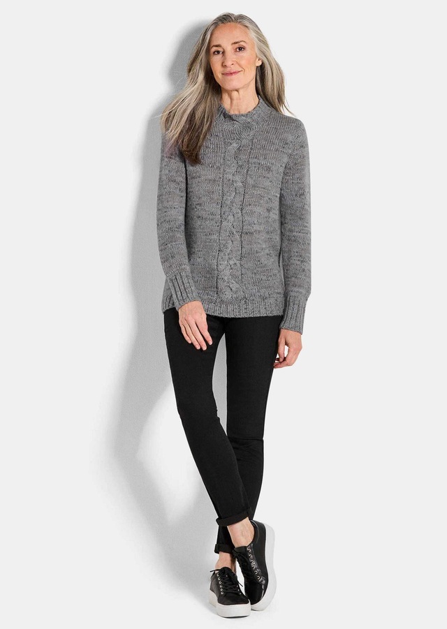 GOLDNER Rundhalspullover »Kurzgröße Hüftlanger Langarm Pullover, Zopfstrick« keine/nicht relevant