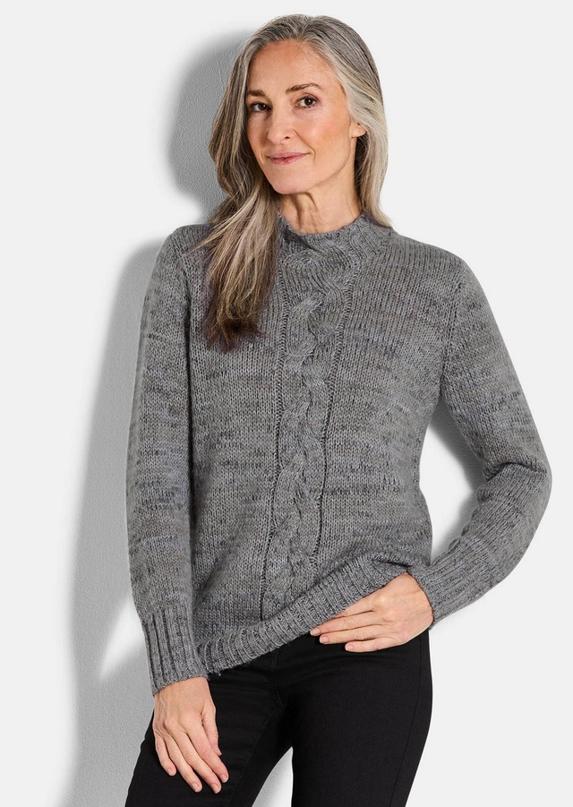 GOLDNER Rundhalspullover »Kurzgröße Hüftlanger Langarm Pullover, Zopfstrick« keine/nicht relevant