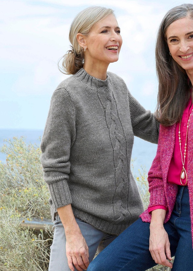 GOLDNER Rundhalspullover »Kurzgröße Hüftlanger Langarm Pullover, Zopfstrick« keine/nicht relevant