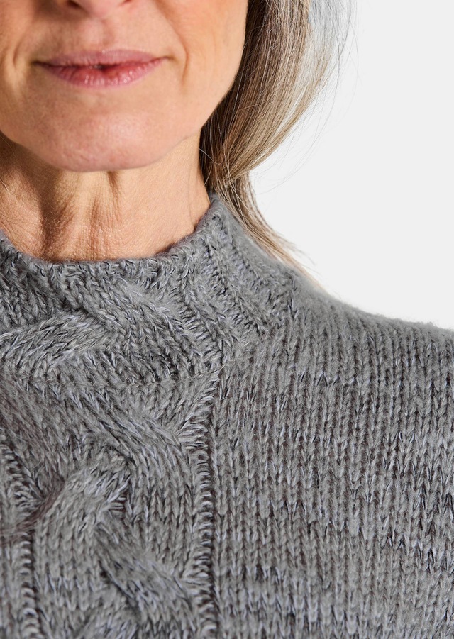 GOLDNER Rundhalspullover »Kurzgröße Hüftlanger Langarm Pullover, Zopfstrick« keine/nicht relevant