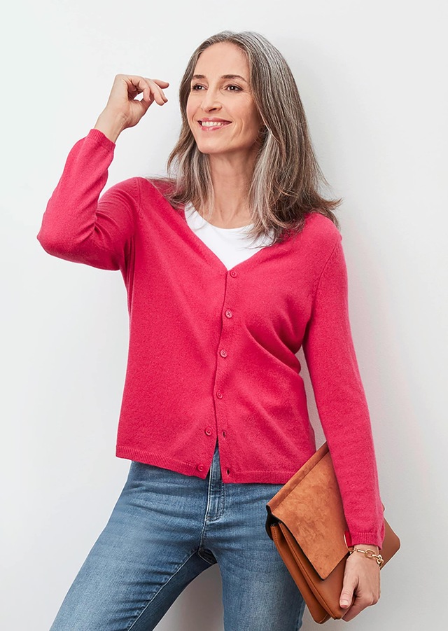 GOLDNER Strickjacke »Weiche Kaschmirstrickjacke mit V-Ausschnitt« Ohne