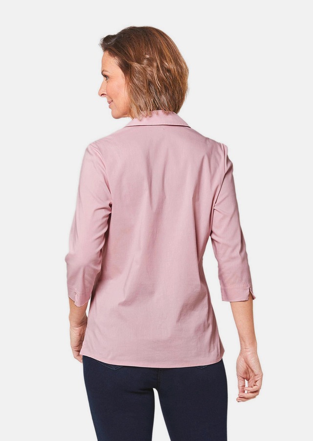 GOLDNER Hemdbluse »Kurzgröße Baumwollbluse mit offenem Hemdkragen« Bequemer 3/4-Ärmel mit Blende und Schlitz