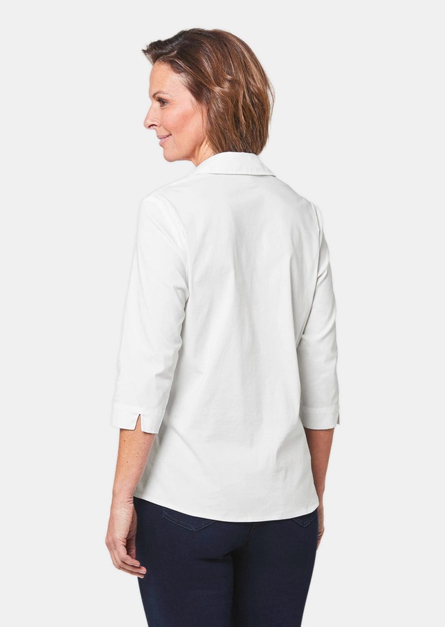 GOLDNER Hemdbluse »Kurzgröße Baumwollbluse mit offenem Hemdkragen« Bequemer 3/4-Ärmel mit Blende und Schlitz