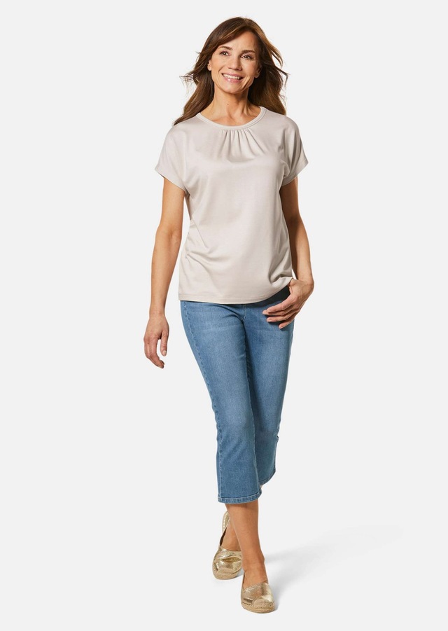 GOLDNER Langarm-Poloshirt »Bequemes Rundhalsshirt aus glänzender Qualität« Ohne