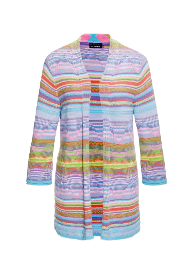 GOLDNER Strickjacke »Kurzgröße Abstrakt gemusterte Jaquardstrickjacke in offener Schnittform« Jacquardstrickjacke