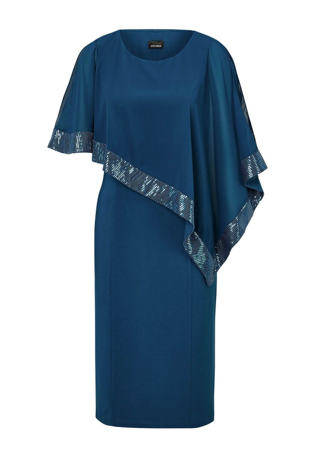 GOLDNER Abendkleid »Kurzgröße Kleid mit raffiniertem Chiffonüberwurf« Chiffon