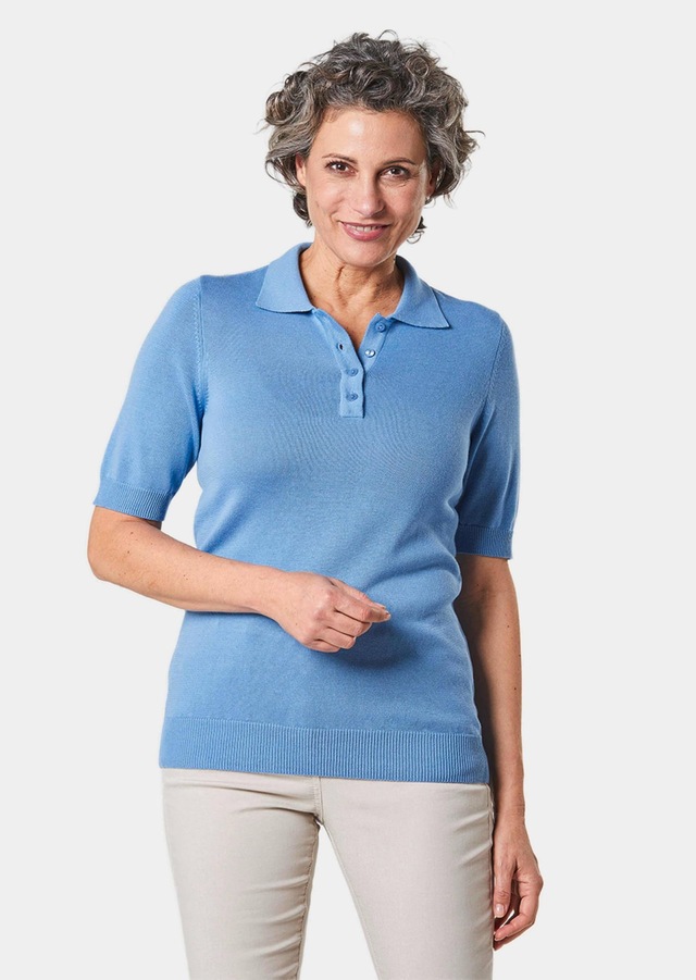 GOLDNER Kurzarmpullover »Kurzgröße Hemdkragenpullover mit Knopfleiste« Ohne