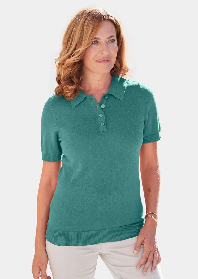 GOLDNER Kurzarmpullover »Kurzgröße Hemdkragenpullover mit Knopfleiste« Ohne