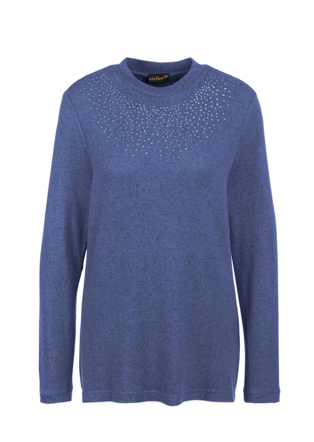 GOLDNER Longpullover »Kurzgröße Angenehm weiches Shirt mit Glitzersteinen« Mit tonigen Glitzersteinen vorn
