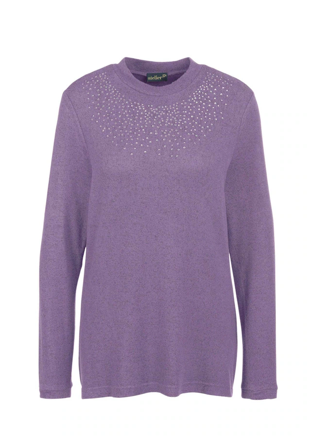 GOLDNER Longpullover »Angenehm weiches Shirt mit Glitzersteinen« Mit tonigen Glitzersteinen vorn