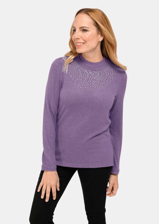 GOLDNER Longpullover »Angenehm weiches Shirt mit Glitzersteinen« Mit tonigen Glitzersteinen vorn
