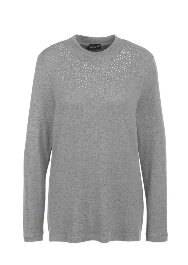 GOLDNER Longpullover »Angenehm weiches Shirt mit Glitzersteinen« Mit tonigen Glitzersteinen vorn