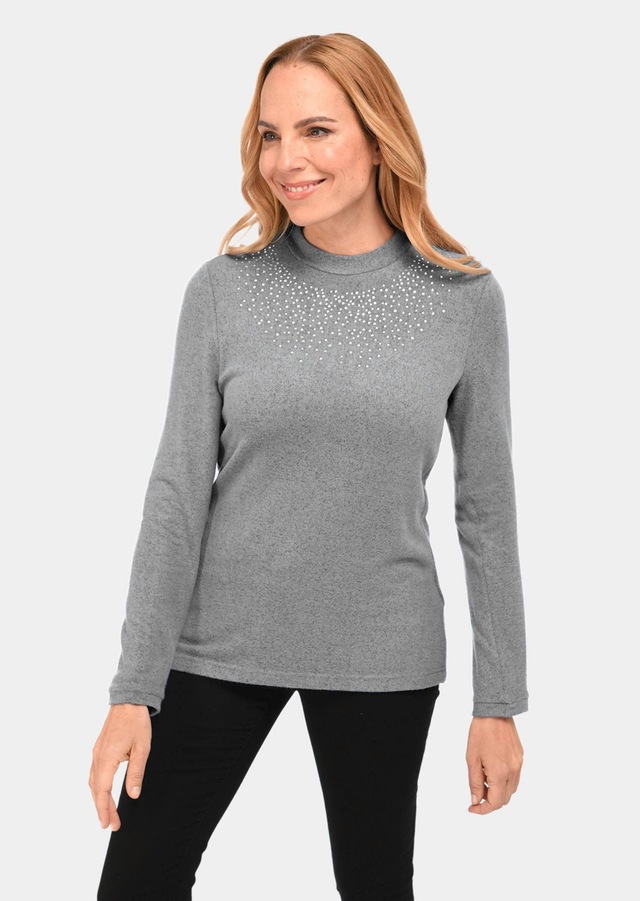 GOLDNER Longpullover »Angenehm weiches Shirt mit Glitzersteinen« Mit tonigen Glitzersteinen vorn