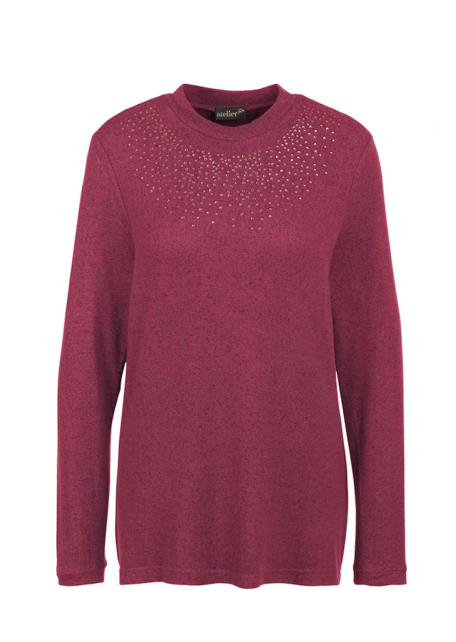 GOLDNER Longpullover »Angenehm weiches Shirt mit Glitzersteinen« Mit tonigen Glitzersteinen vorn