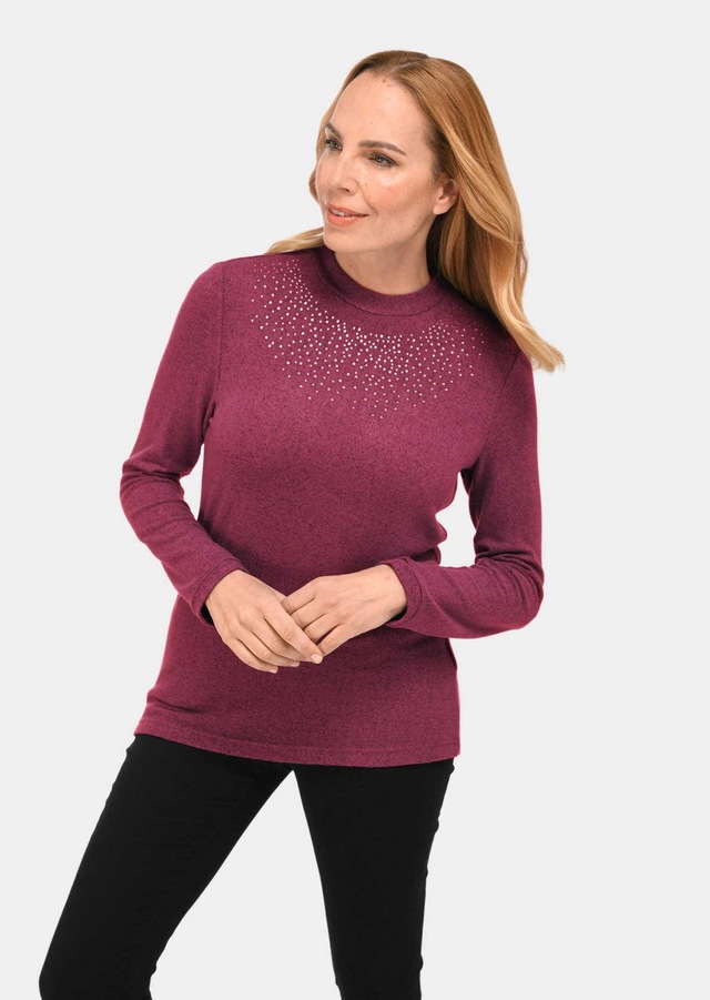 GOLDNER Longpullover »Angenehm weiches Shirt mit Glitzersteinen« Mit tonigen Glitzersteinen vorn