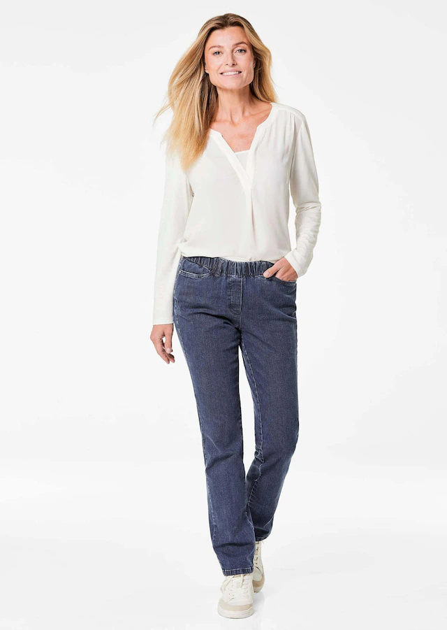GOLDNER Regular-fit-Jeans »Kurzgröße Klassische Jeansschlupfhose LOUISA« Dehnbar in jede Richtung