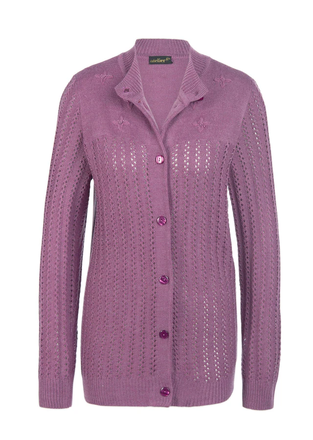 GOLDNER Strickjacke »Kurzgröße Ajourstrickjacke« Hübsche Strickblüten mit glänzenden Zierperlen