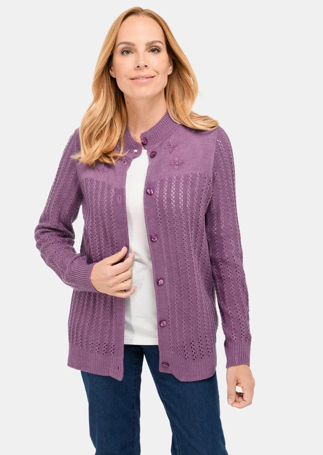 GOLDNER Strickjacke »Kurzgröße Ajourstrickjacke« Hübsche Strickblüten mit glänzenden Zierperlen