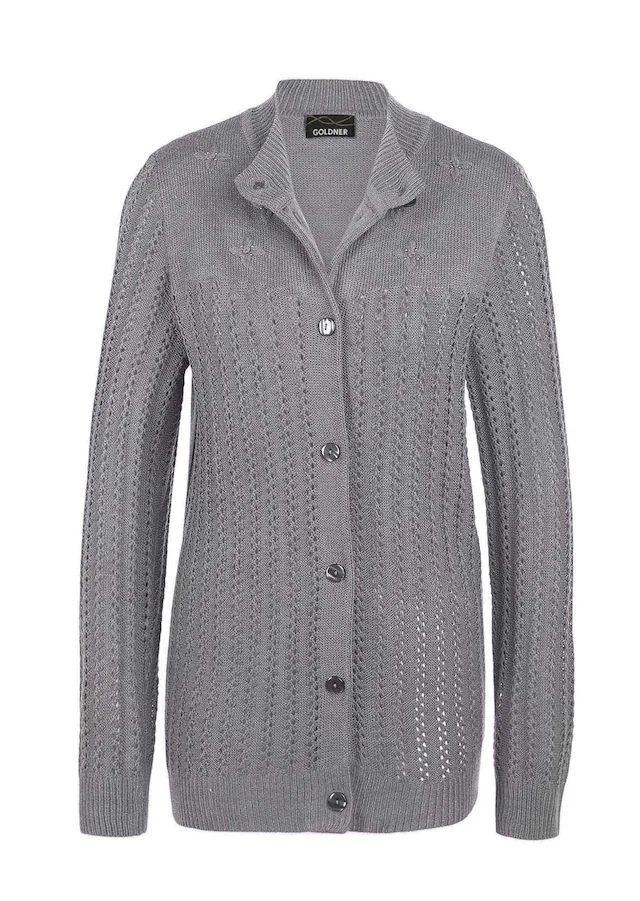 GOLDNER Strickjacke »Kurzgröße Ajourstrickjacke« Hübsche Strickblüten mit glänzenden Zierperlen