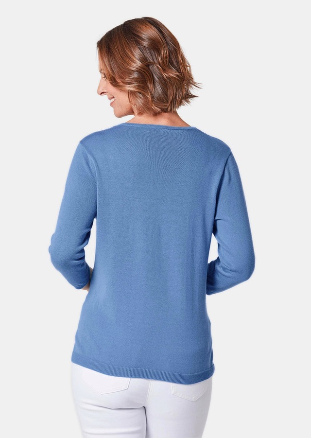 GOLDNER Rundhalspullover »Kurzgröße Baumwollpullover mit Ajour-Details« Mit hübschen Ajourdetails am V-Ausschnitt