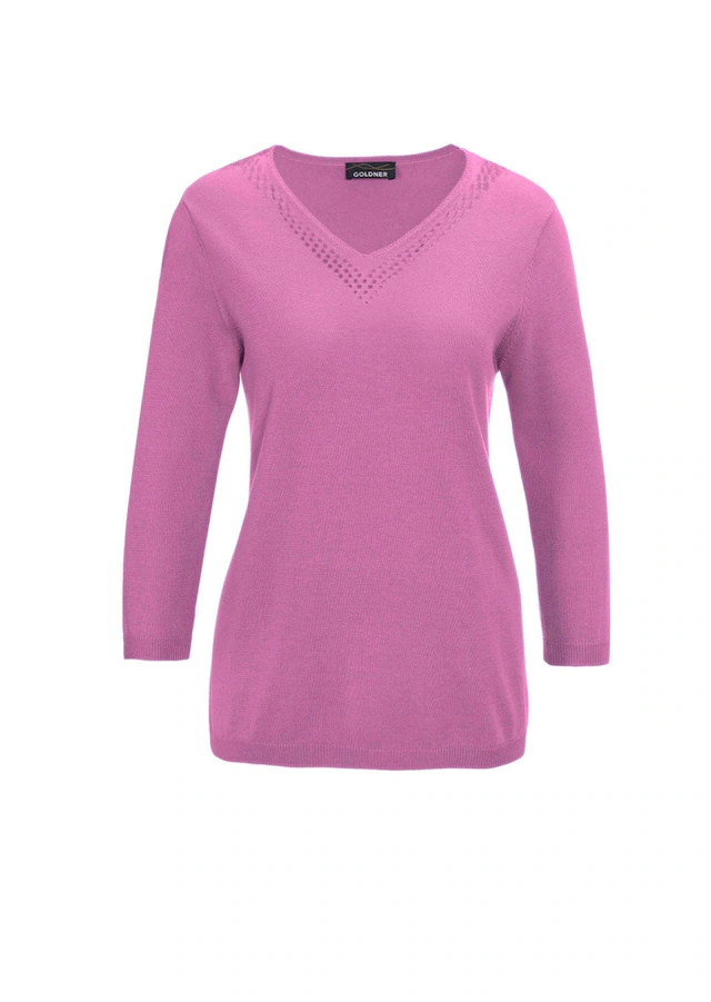 GOLDNER Rundhalspullover »Baumwollpullover mit Ajour-Details« Mit hübschen Ajourdetails am V-Ausschnitt