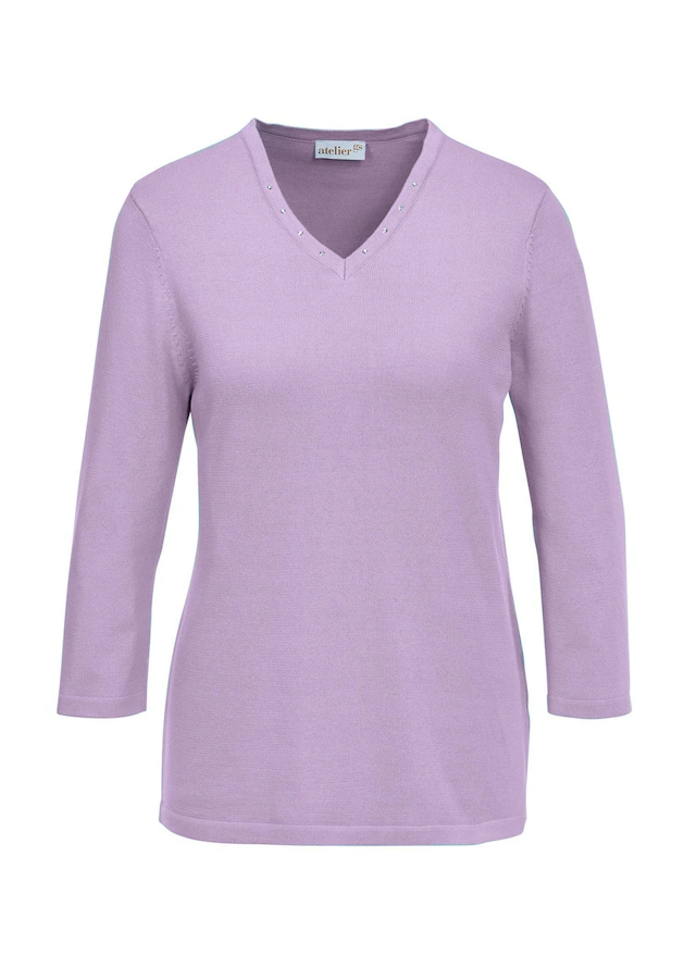 GOLDNER Rundhalspullover »Pullover in hochwertiger Qualität« Glitzersteine am V-Ausschnitt