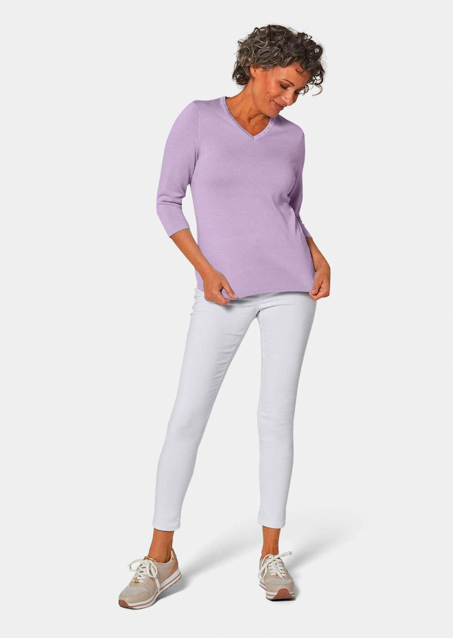 GOLDNER Rundhalspullover »Pullover in hochwertiger Qualität« Glitzersteine am V-Ausschnitt