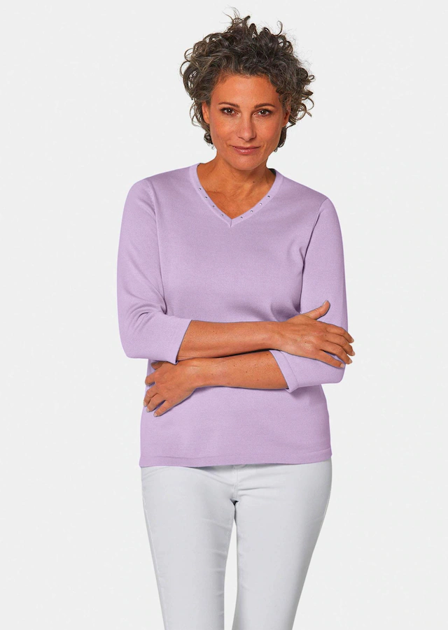 GOLDNER Rundhalspullover »Pullover in hochwertiger Qualität« Glitzersteine am V-Ausschnitt