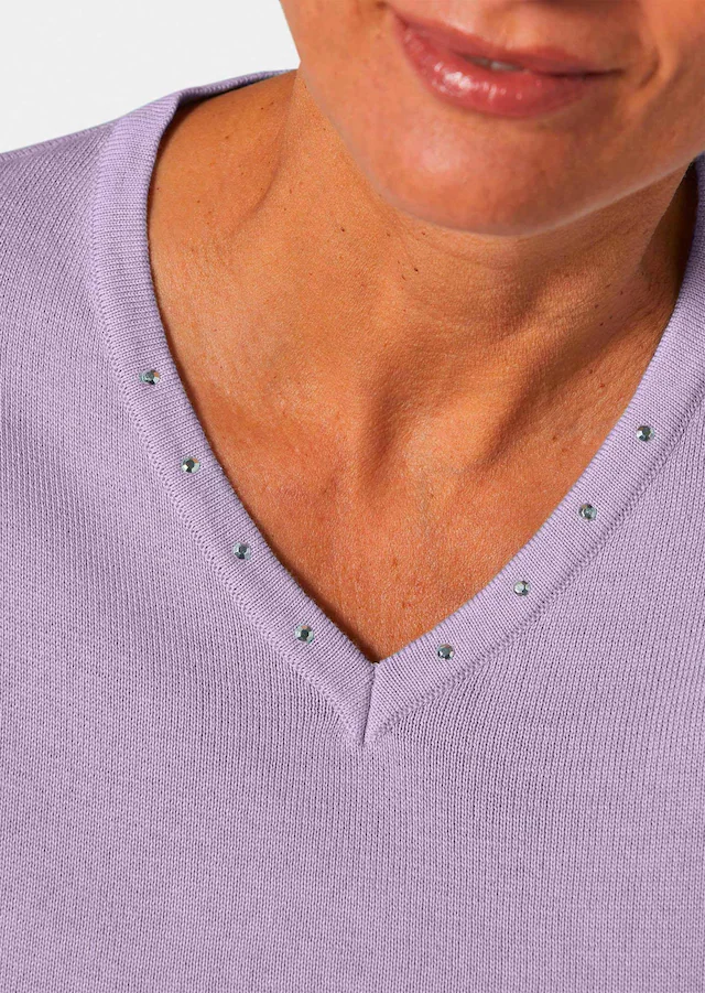 GOLDNER Rundhalspullover »Pullover in hochwertiger Qualität« Glitzersteine am V-Ausschnitt