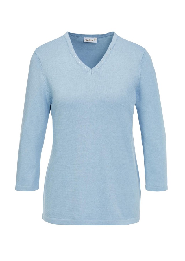 GOLDNER Rundhalspullover »Pullover in hochwertiger Qualität« Glitzersteine am V-Ausschnitt