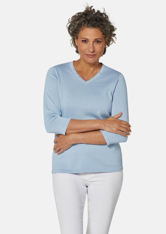 GOLDNER Rundhalspullover »Pullover in hochwertiger Qualität« Glitzersteine am V-Ausschnitt