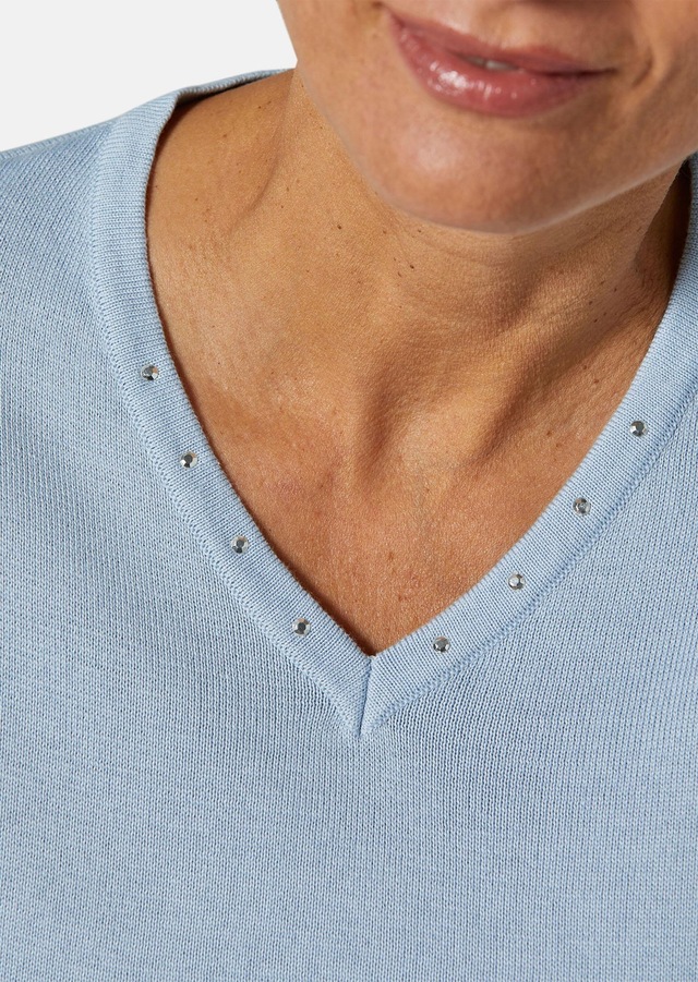 GOLDNER Rundhalspullover »Pullover in hochwertiger Qualität« Glitzersteine am V-Ausschnitt