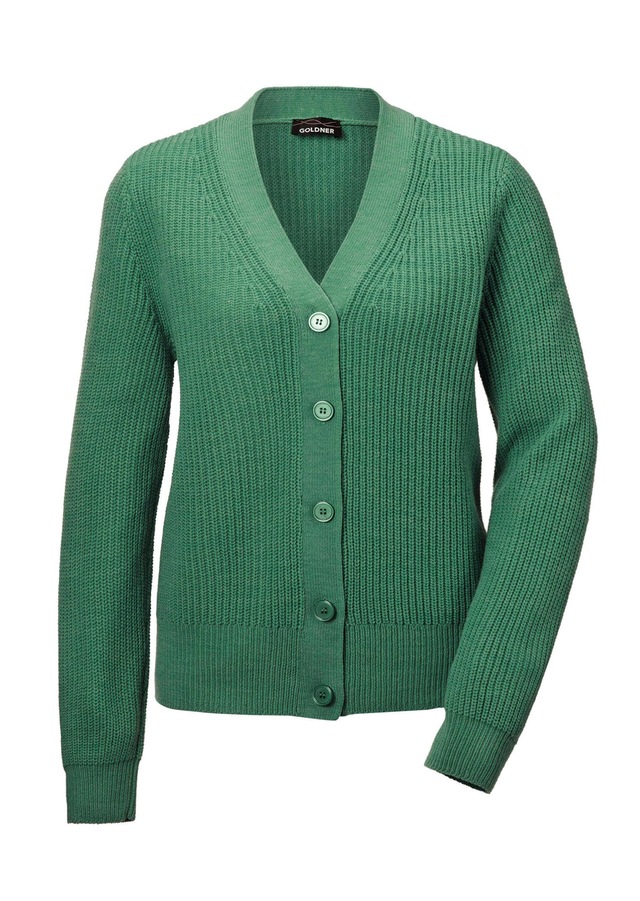GOLDNER Strickjacke »Kurzgröße Elegante Strickjacke mit V-Ausschnitt« Hochwertige Strickminderungen