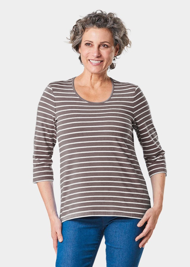 GOLDNER 3/4-Arm-Shirt »Jerseyshirt mit Rundhals« Garngefärbte und dadurch farbbeständige Ringel