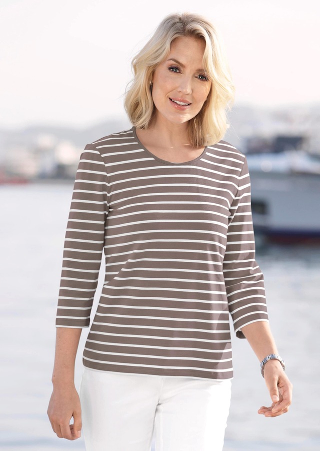 GOLDNER 3/4-Arm-Shirt »Jerseyshirt mit Rundhals« Garngefärbte und dadurch farbbeständige Ringel