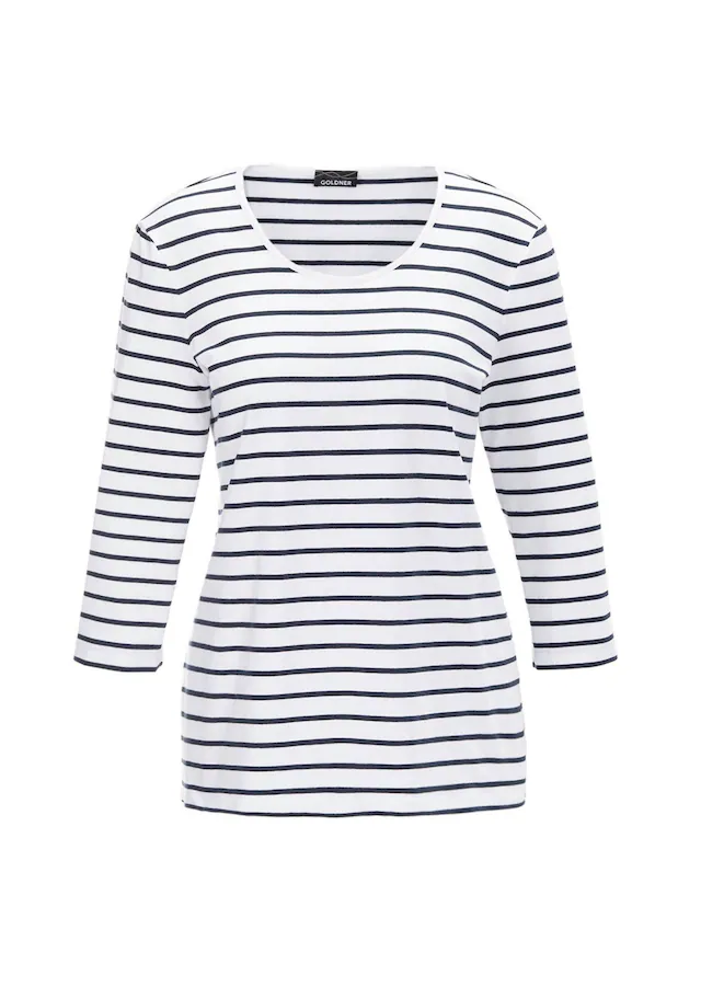 GOLDNER 3/4-Arm-Shirt »Jerseyshirt mit Rundhals« Garngefärbte und dadurch farbbeständige Ringel
