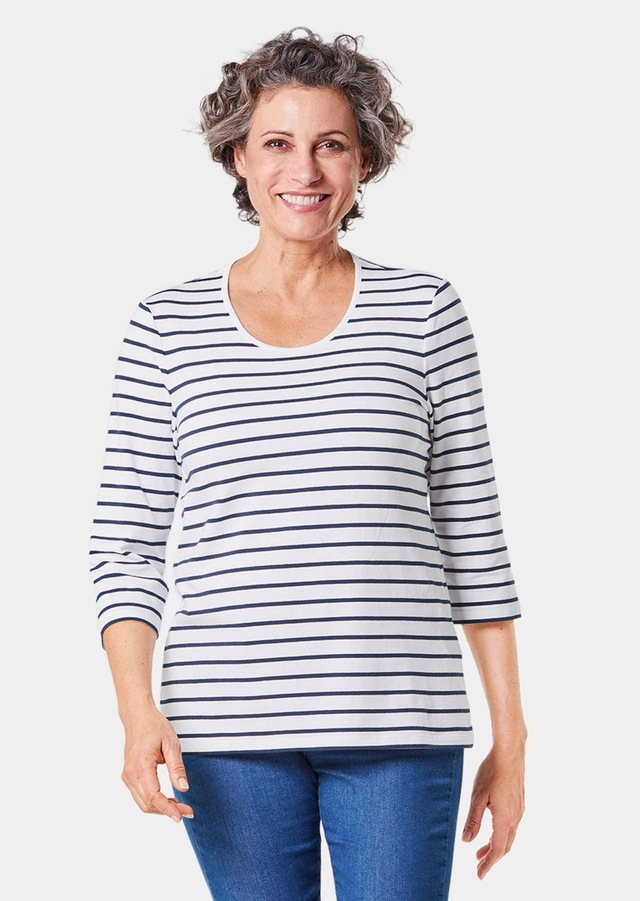 GOLDNER 3/4-Arm-Shirt »Jerseyshirt mit Rundhals« Garngefärbte und dadurch farbbeständige Ringel